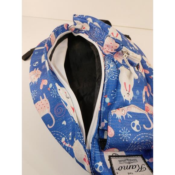 The Kamo Large Sling Crossbody Bag Shimmery Cats Hearts Blue - Picture 9 of 16